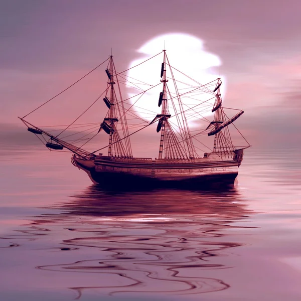 Zeilboot tegen zonsondergang landschap — Stockfoto