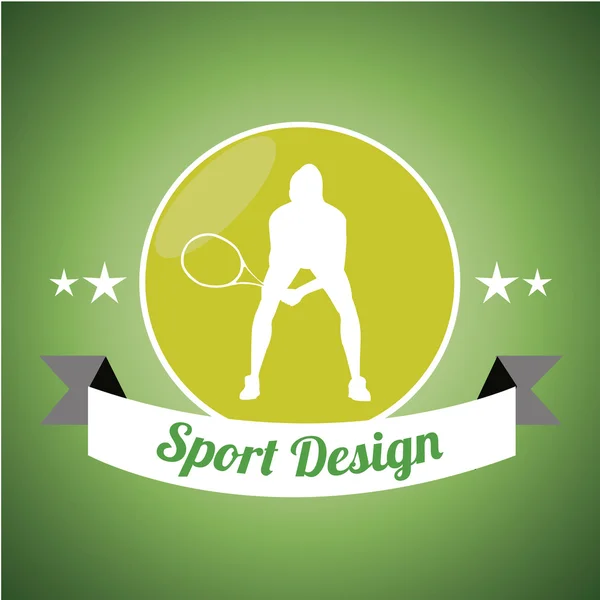 Silhouette of tennis player over green color background — Stock Vector