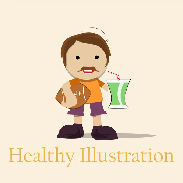 Здоровый человек со стаканом сока на цветном фоне — стоковый вектор
