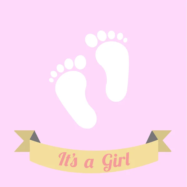 Huella del pie del bebé sobre fondo de color rosa — Vector de stock