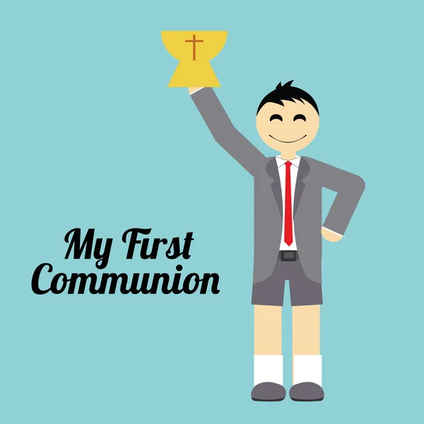 My first communion illustration over blue background — Stock Vector