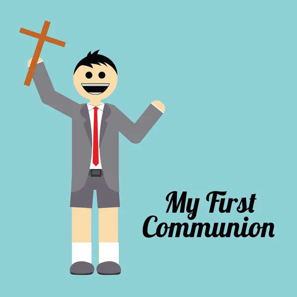 My first communion illustration over blue background — Stock Vector