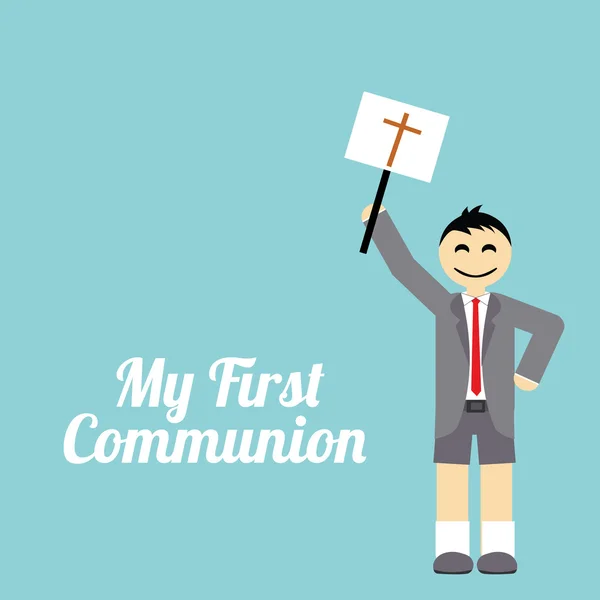 My first communion illustration over blue background — Stock Vector