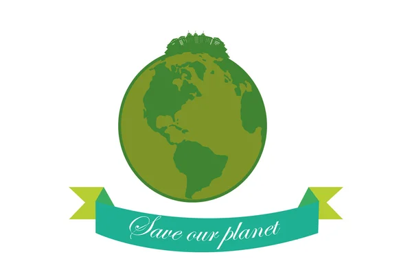 Salvare il pianeta su sfondo di colore verde — Vettoriale Stock