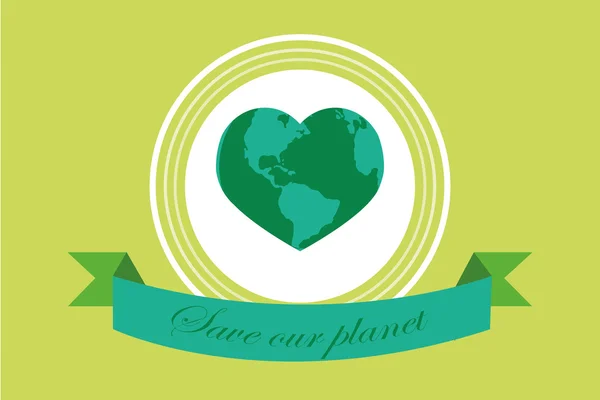 Salvar el planeta sobre fondo de color verde — Vector de stock