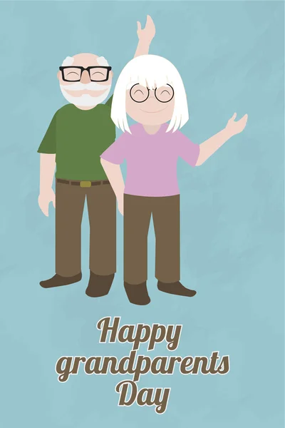 Oma en opa glimlachen, illustratie op blauwe achtergrond — Stockvector