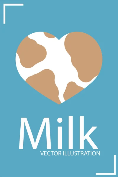 Cuore, illustrazione del latte su sfondo di colore blu — Vettoriale Stock