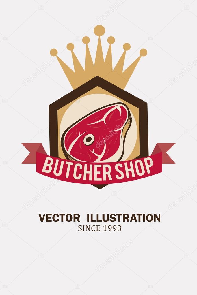 Stamp to meat with a crown illustration over color background