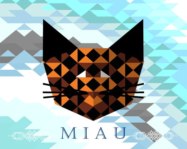 Poligonal cat illustration over geometric texture background — Stock Vector