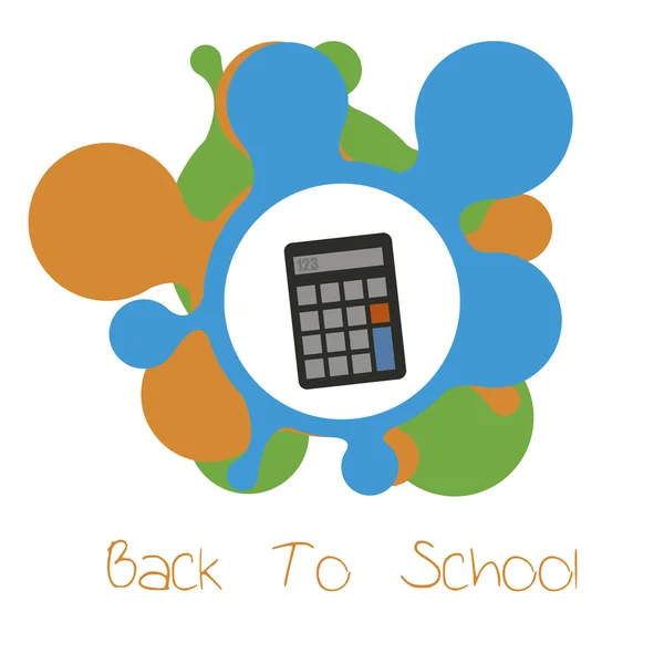 School suplies, calculator illustration over color background — Stock Vector