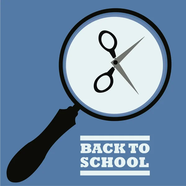 Fournitures scolaires, lentille et ciseaux illustration sur colo bleu — Image vectorielle