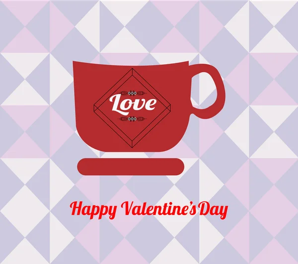 Feliz ilustração valentine, xícara de café sobre textu geométrico —  Vetores de Stock