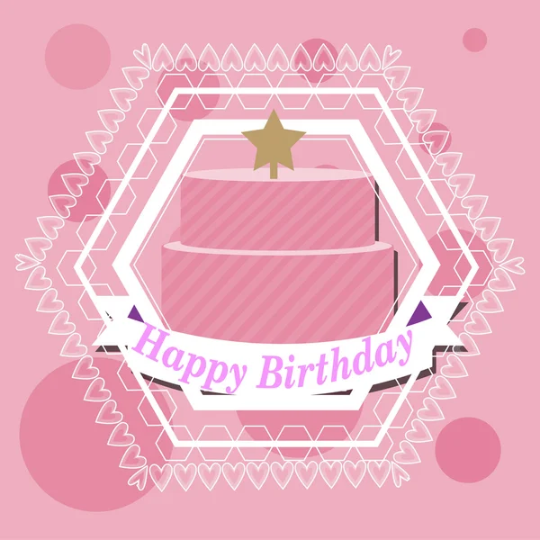 Happybirthday, cake and star illustration over color background — Stock Vector
