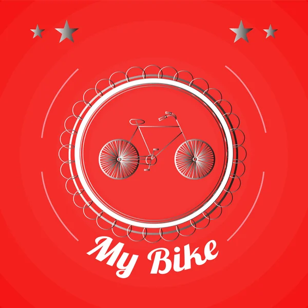 Metallisches Fahrrad, Vintage-Briefmarken-Abbildung über roter Farbe — Stockvektor