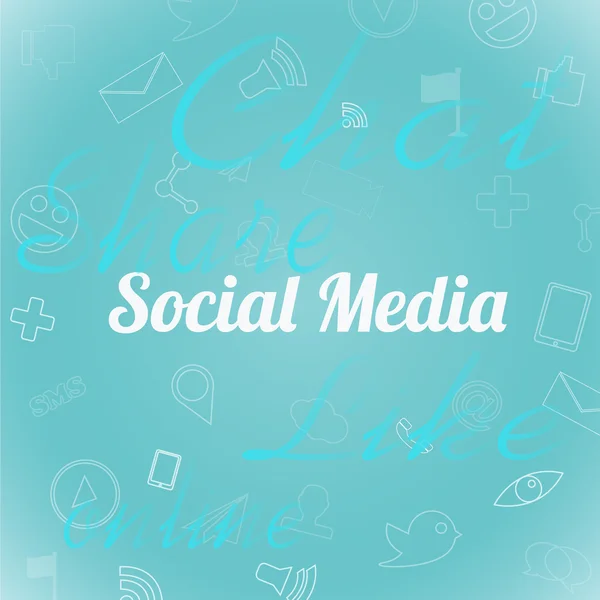 Social media illustration, text and icons over color blue backgr — Stock Vector