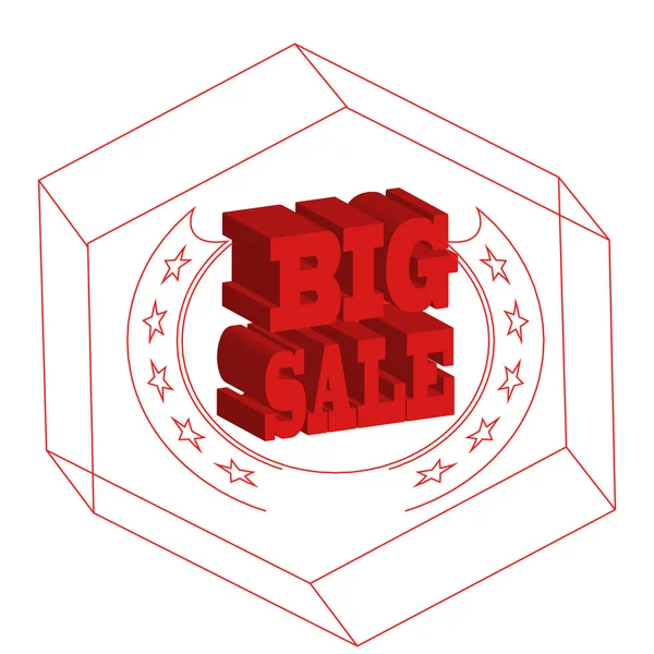 Big sale, red text in three-dimensional over white color backgro — Stock Vector