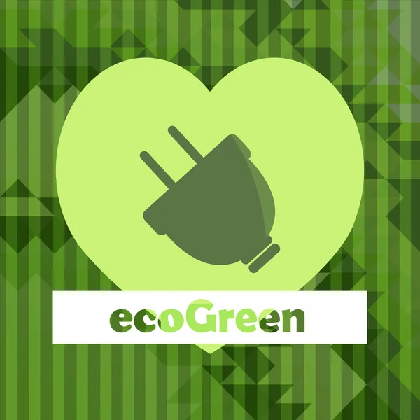 Eco verde, plug and heart illustrazione su sfondo a colori — Vettoriale Stock