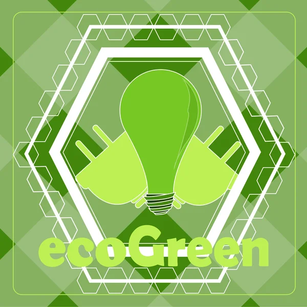 Eco green Illustration, Glühbirne und Stecker über farbigem Hintergrund — Stockvektor