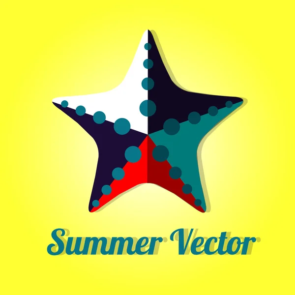 Afiche de vacaciones, estrellas de mar en color azul y rojo sobre ba degradada — Archivo Imágenes Vectoriales