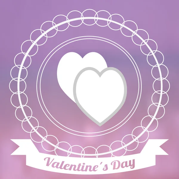 Valentines day,  between crossed hearts  and circle label  over — Stock Vector