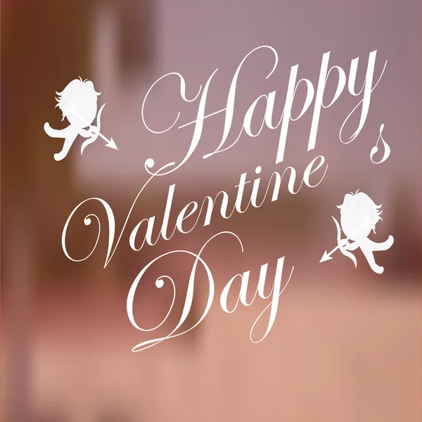 Día de San Valentín, cupidos y texto de amor sobre fondo borroso — Archivo Imágenes Vectoriales