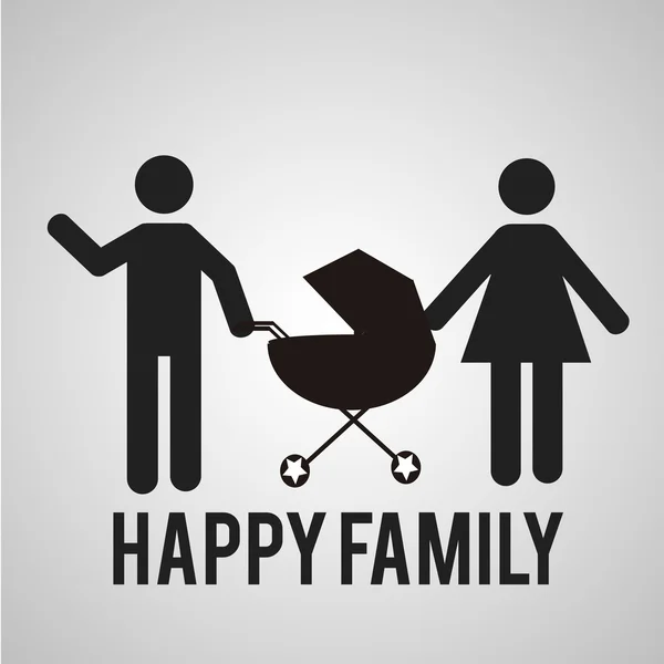 Famiglia felice, genitori con letto truckle su sfondo di colore grigio — Vettoriale Stock