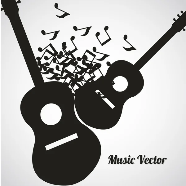 Black guitars and musical notes floating — Stock Vector