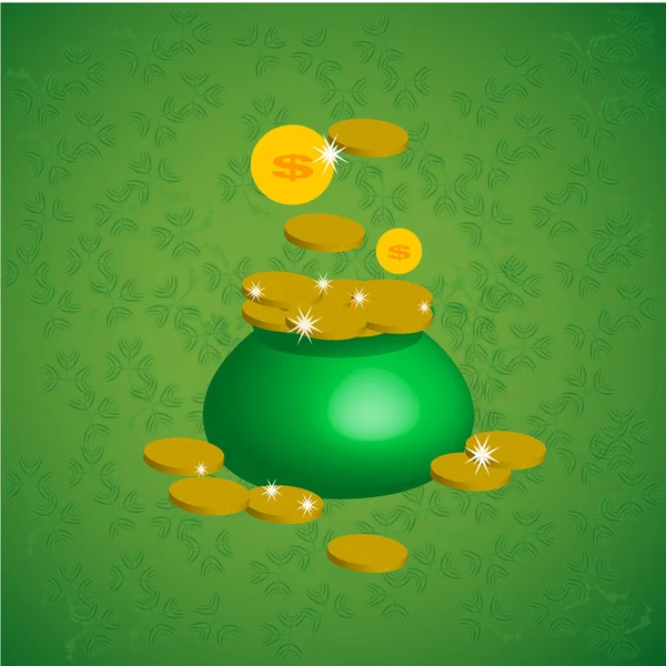 Pot vert St. Patrick plein de pièces d'or — Image vectorielle