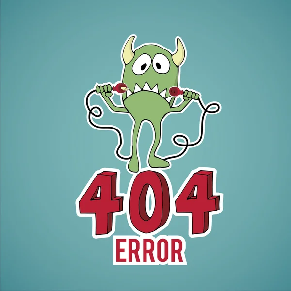 Errore 404, triste mostro scollegare i cavi su colore blu backgro — Vettoriale Stock