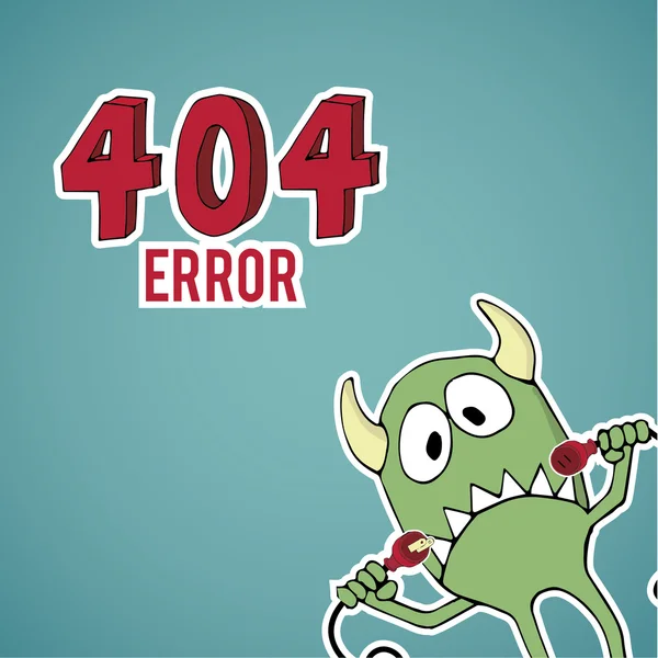 Error 404, triste desplazamiento monstruo con cables desconectados en azul c — Vector de stock