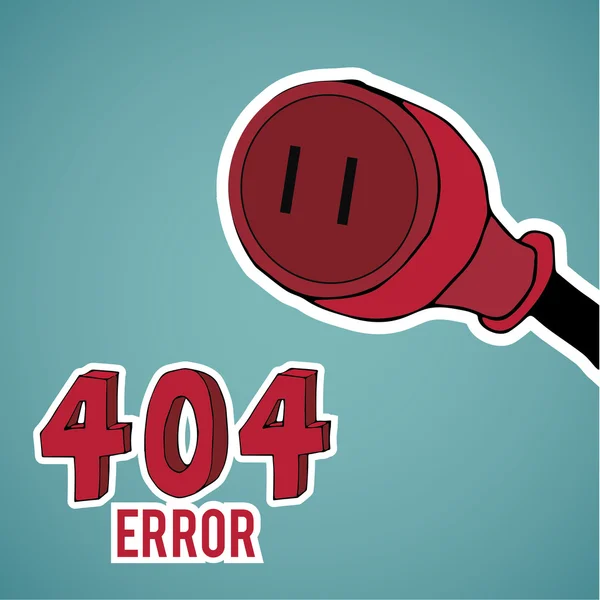 Error 404, enchufe rojo, sobre fondo de color azul — Vector de stock