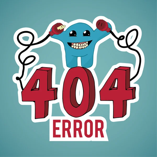 Error 404, monstruo malvado desconectar cables sobre color azul backgr — Vector de stock