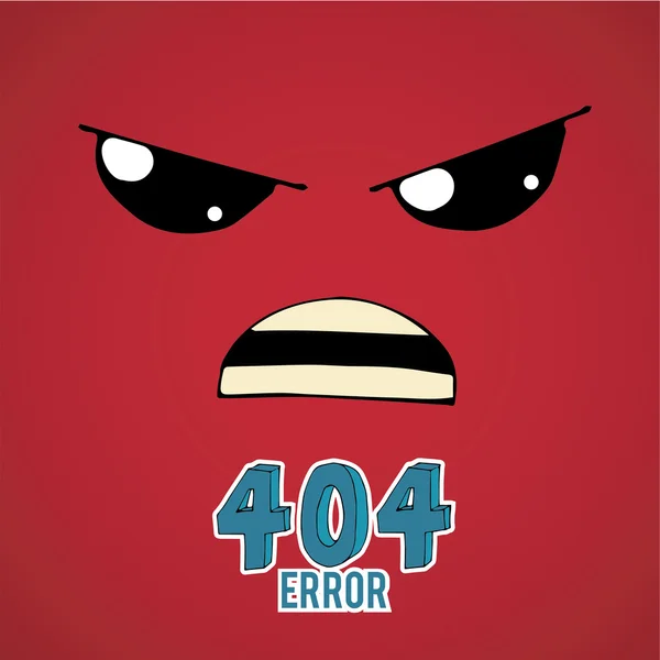 Error 404, cara enojada sobre fondo de color rojo — Vector de stock