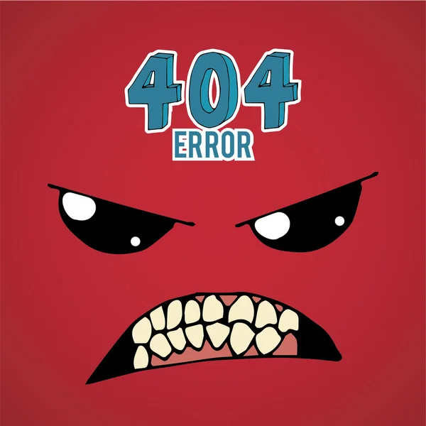 Erreur 404, face furius sur fond rouge — Image vectorielle
