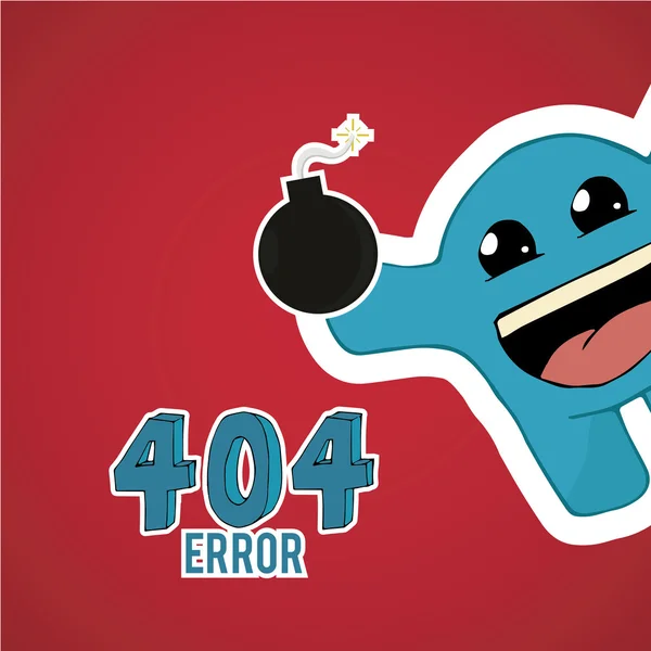 Hiba 404, boldog szörny eltolva, bomba, a piros szín háttere — Stock Vector