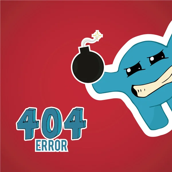 Error 404,displeased monster offset with bomb on red color backg — Stock Vector