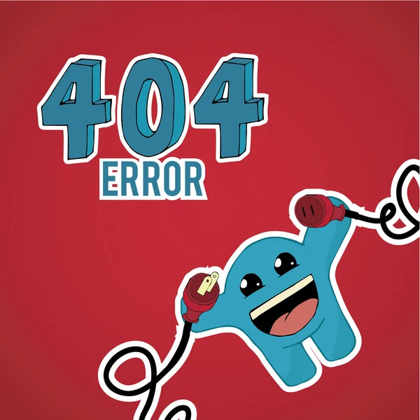 Error 404, monstruo feliz con el enchufe y el perno en backgrou de color rojo — Vector de stock