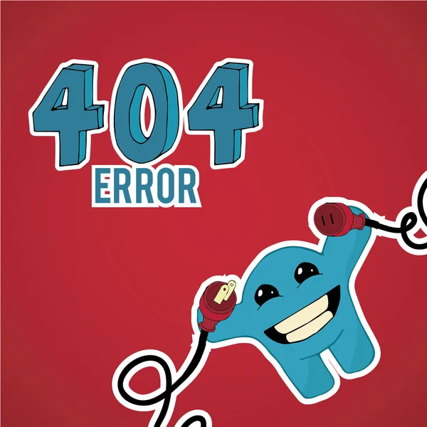 Erreur 404, monstre souriant débrancher les câbles sur couleur bleue bac — Image vectorielle