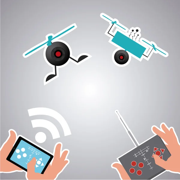 Two drones controlled by different devices over degrade backgrou — Stock Vector