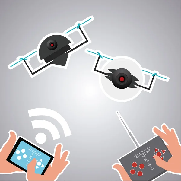 Handen twee drones controle degraderen achtergrond — Stockvector