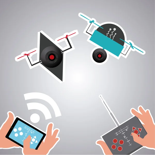 Twee drones gecontroleerd door verschillende apparaten — Stockvector