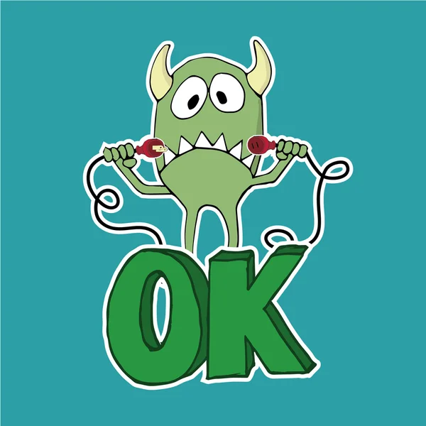 Monstre et ok texte vert — Image vectorielle