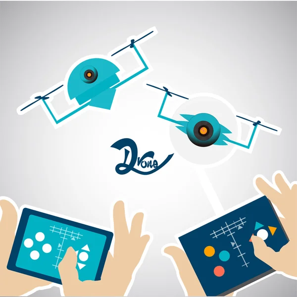Quatre mains contrôlant deux drones bleus — Image vectorielle