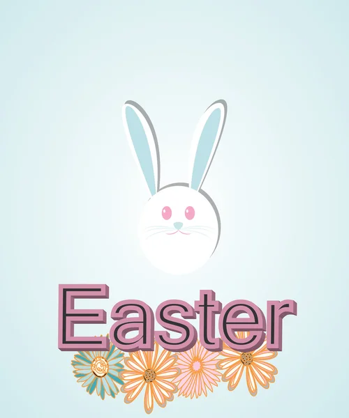 Bunny easter with flowers and text over blue background — Stock Vector