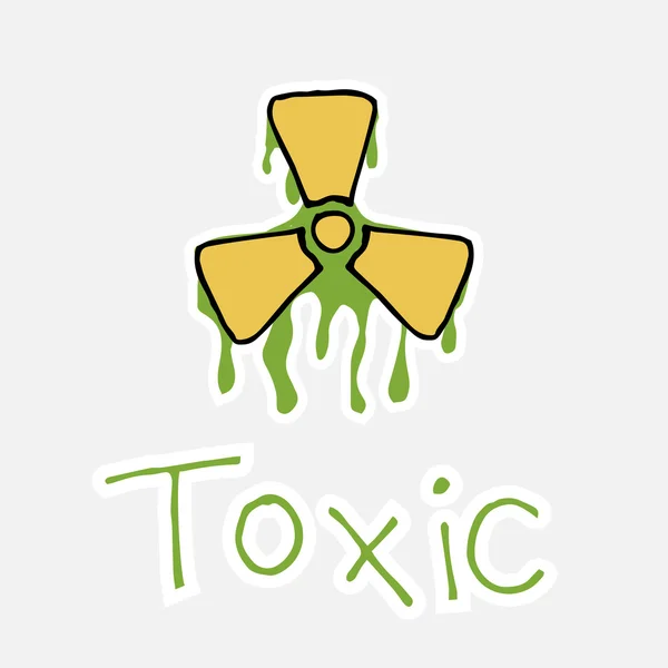 Toxické, symbol radioaktivity a text — Stockový vektor