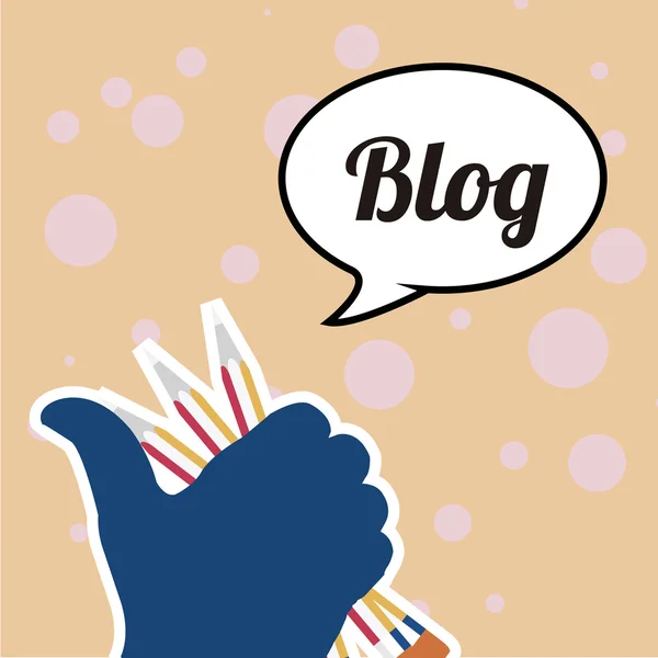 Blogger, blauwe hand en drie potloden — Stockvector