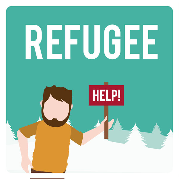 refugee illustration over  winter landscape