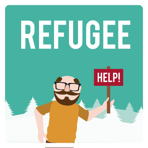 refugee illustration over  winter landscape