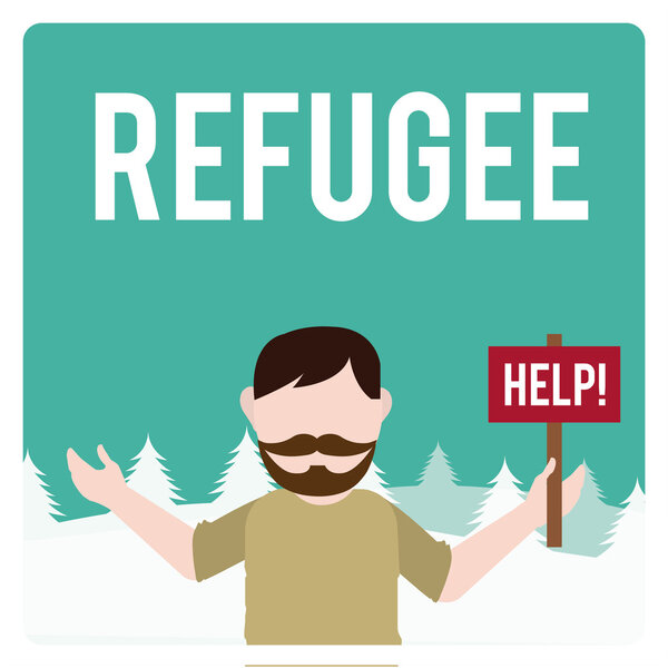 refugee illustration over  winter landscape