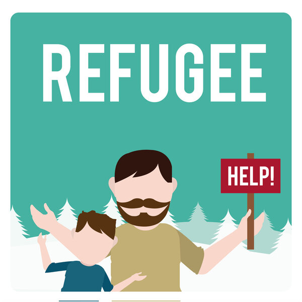 refugee illustration over  winter landscape